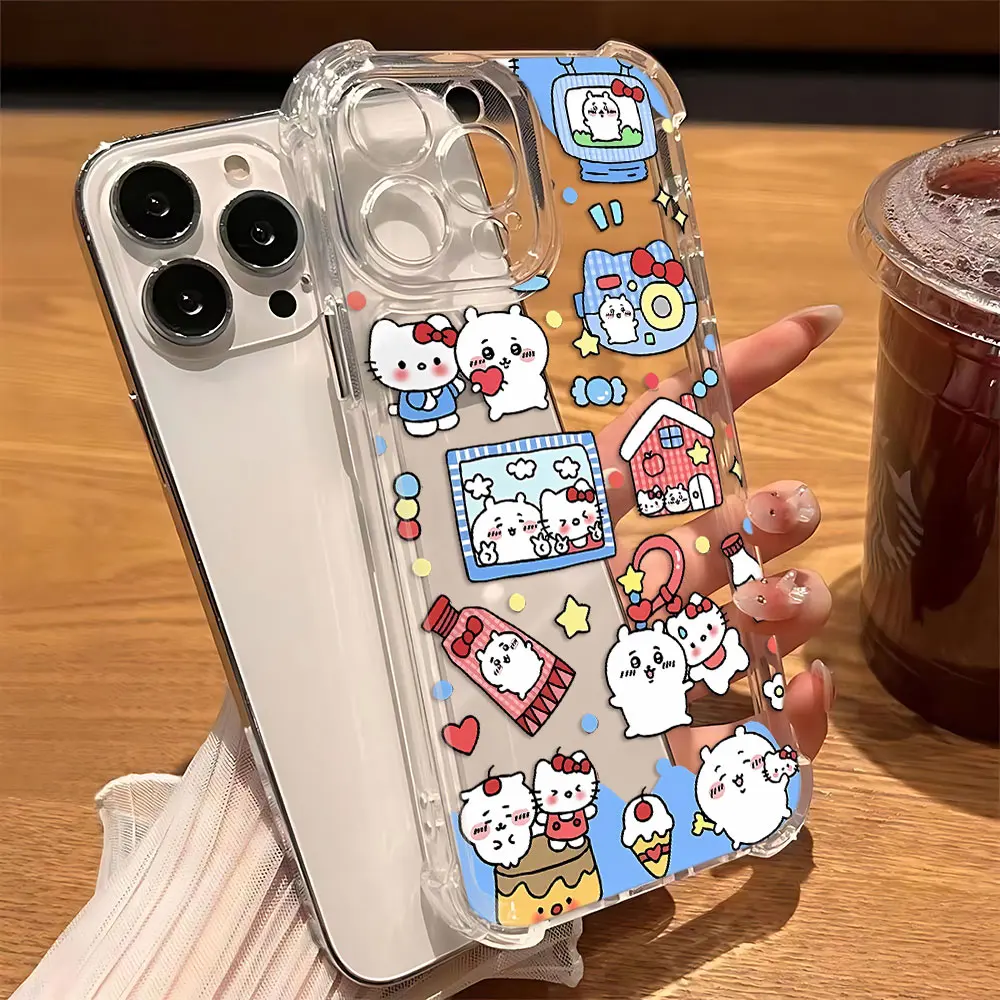 Preciosa funda de teléfono Chiikawa Hello Kitty para Samsung Galaxy S25 S24 S23 S22 S21 S20 Note20 FE Ultra Plus 4G 5G, funda anticaída de TPU
