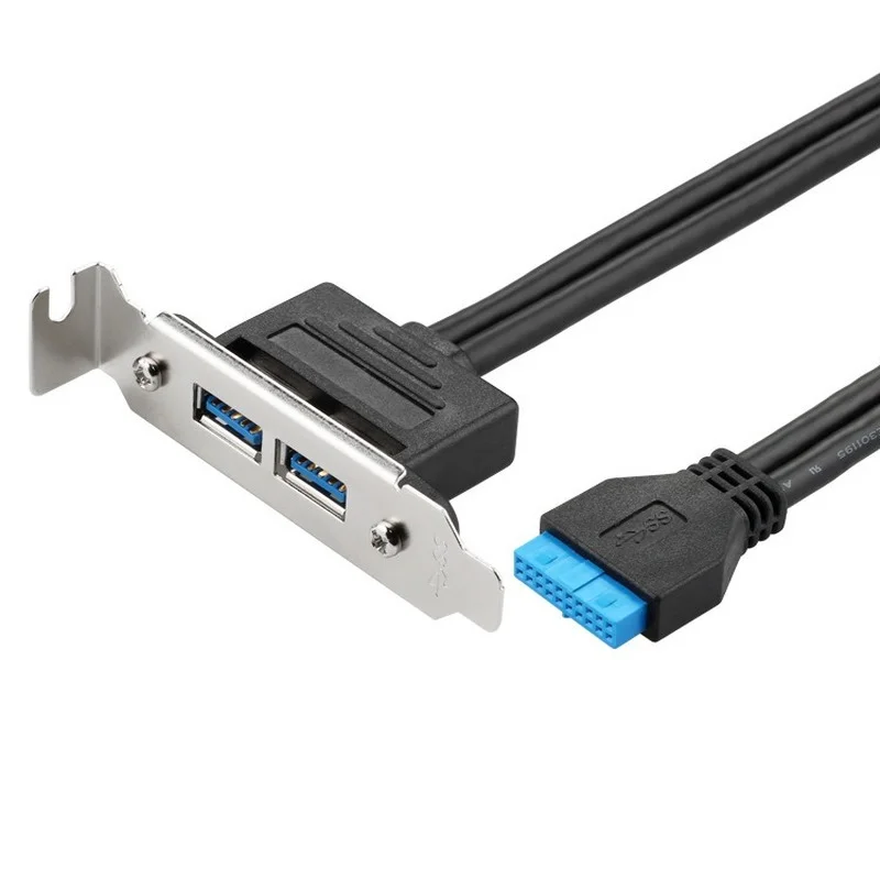 Adaptador de Cable con 2 puertos USB 3,0 hembra, Panel trasero a placa base, Conector de cabezal de 20 pines, soporte de placa de ranura PCI, 50cm - imagen 3