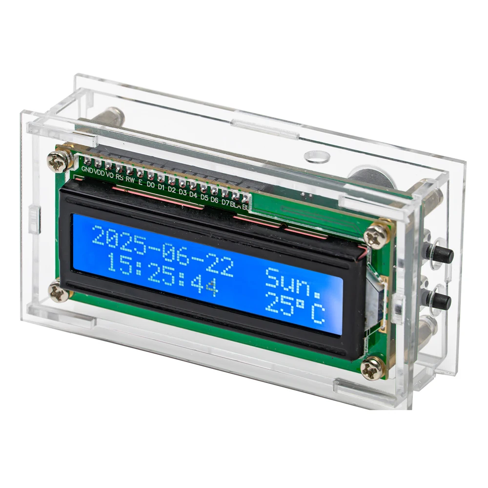 Kit de bricolaje reloj electrónico LCD para Arduino DS1302 con pantalla de temperatura retroiluminación ajustable alarma Musical tipo C USB DC5V - imagen 2