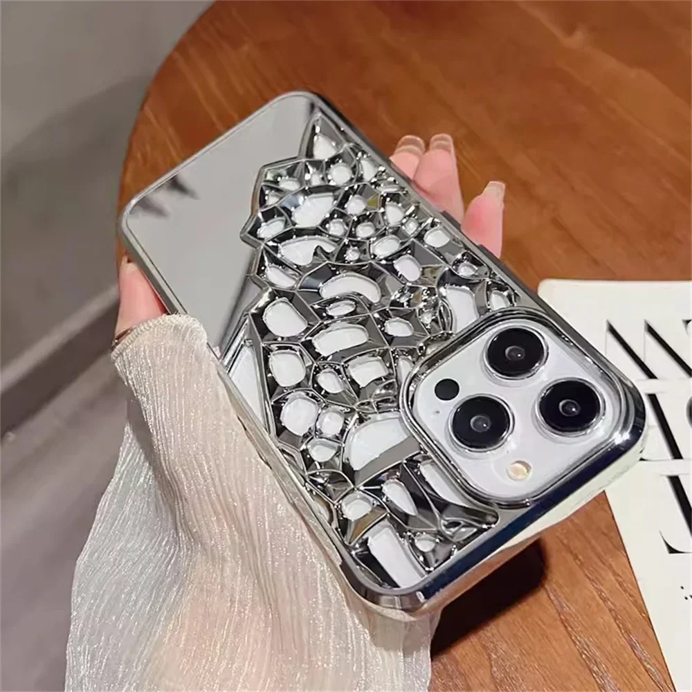 Funda de teléfono transpirable con espejo calado chapado de lujo para iphone 14, 15, 13, 12 Pro Max 13, 14, 11, cubierta trasera dura transparente a prueba de golpes - imagen 5