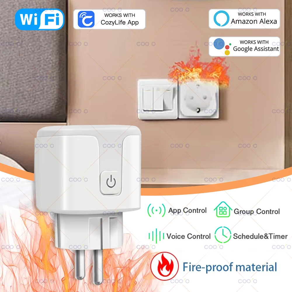 CozyLife Wifi enchufe 16A enchufe inteligente UE con temporizador función de Control de grupo aplicación remota salida de Control funciona con Alexa Google Home