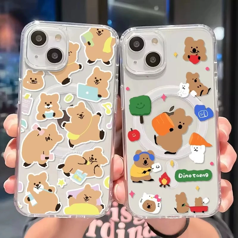Funda de carga inalámbrica Lovely Bear Quokkas para iPhone 17 Air 16 E 15 14 13 12 Mini 11 Pro Max cubierta de borde de silicona transparente - imagen 3