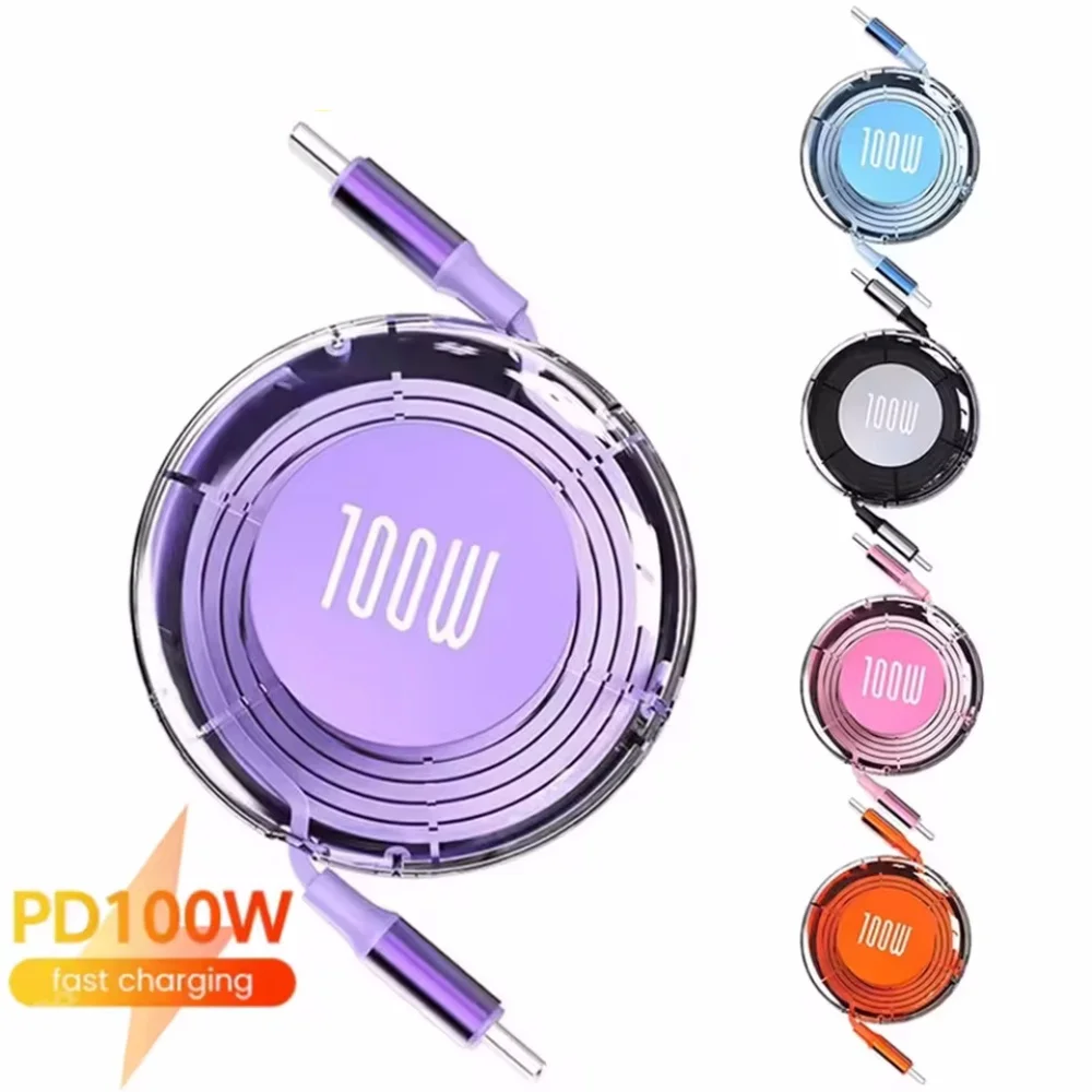 Cable retráctil PD 100W USB tipo C a tipo C Cable de carga rápida USB C a USB C para iphone 15 16 Pro Huawei Tablet Laptop
