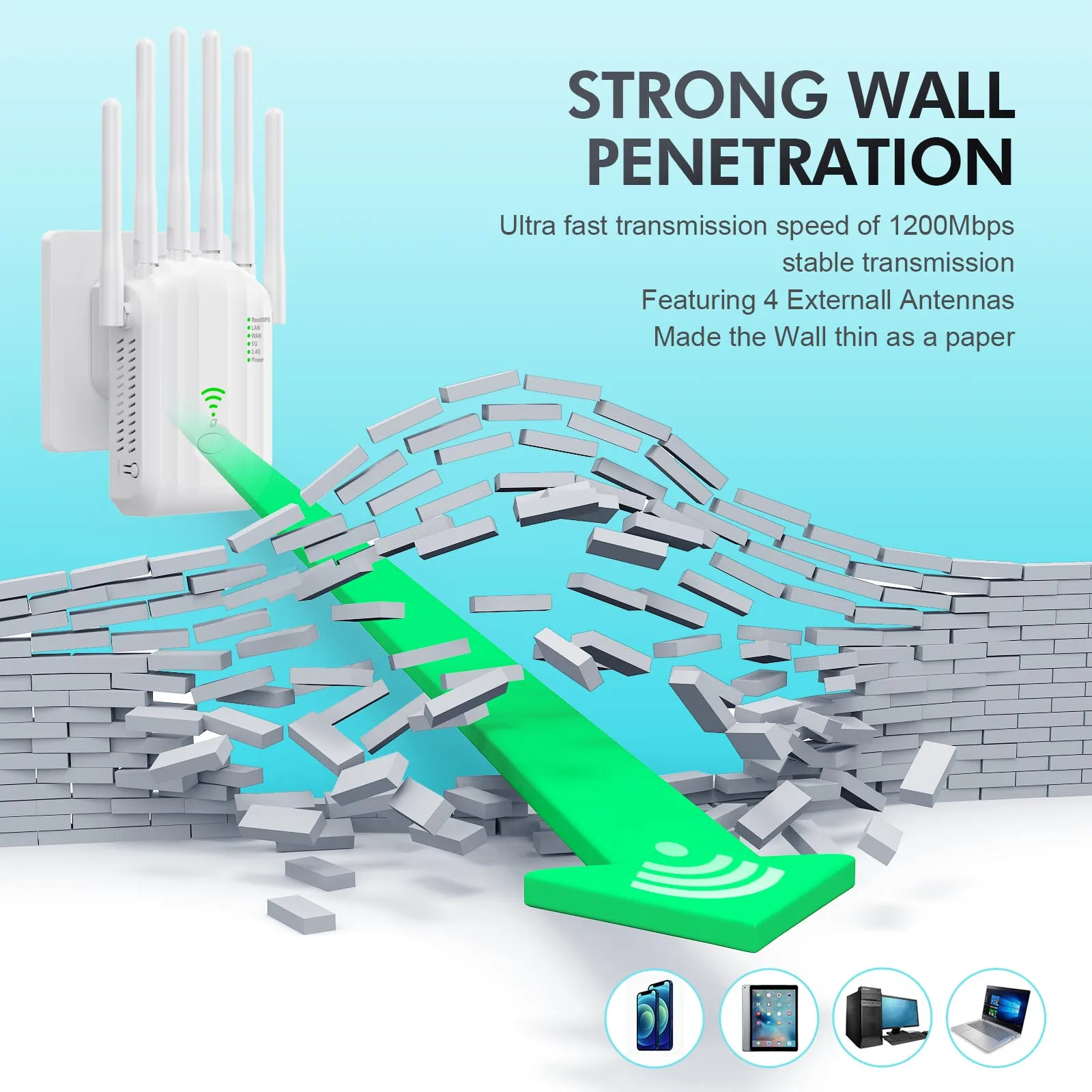 Repetidor WiFi inalámbrico, extensor de señal de 1200Mbps, amplificador Wi-Fi de doble banda de 2,4G y 5GHz, amplificador de señal de largo alcance para el hogar y la Oficina - imagen 3