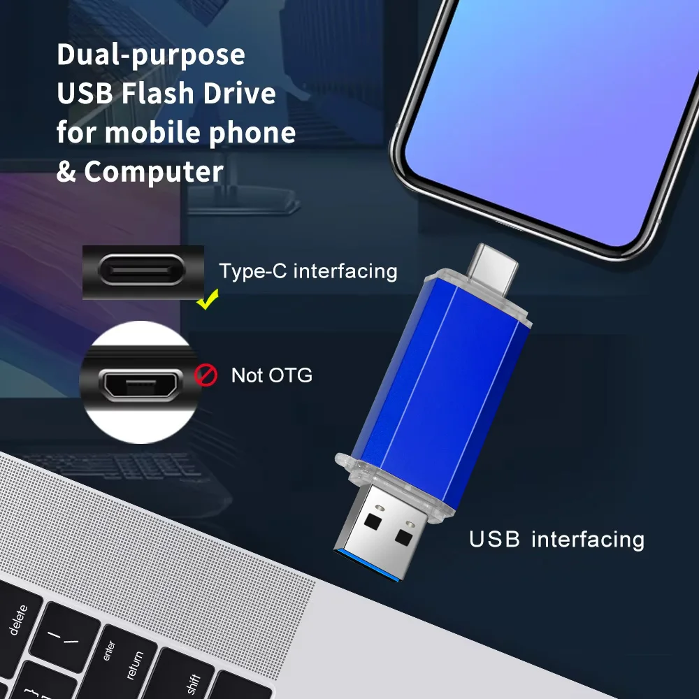 Unidades flash USB 3,0 tipo C 2 en 1, 64GB, con logotipo personalizado gratuito, Mini Memory Stick de Metal de 32GB, 16GB, 32GB para teléfono Samsung U Dick - imagen 4