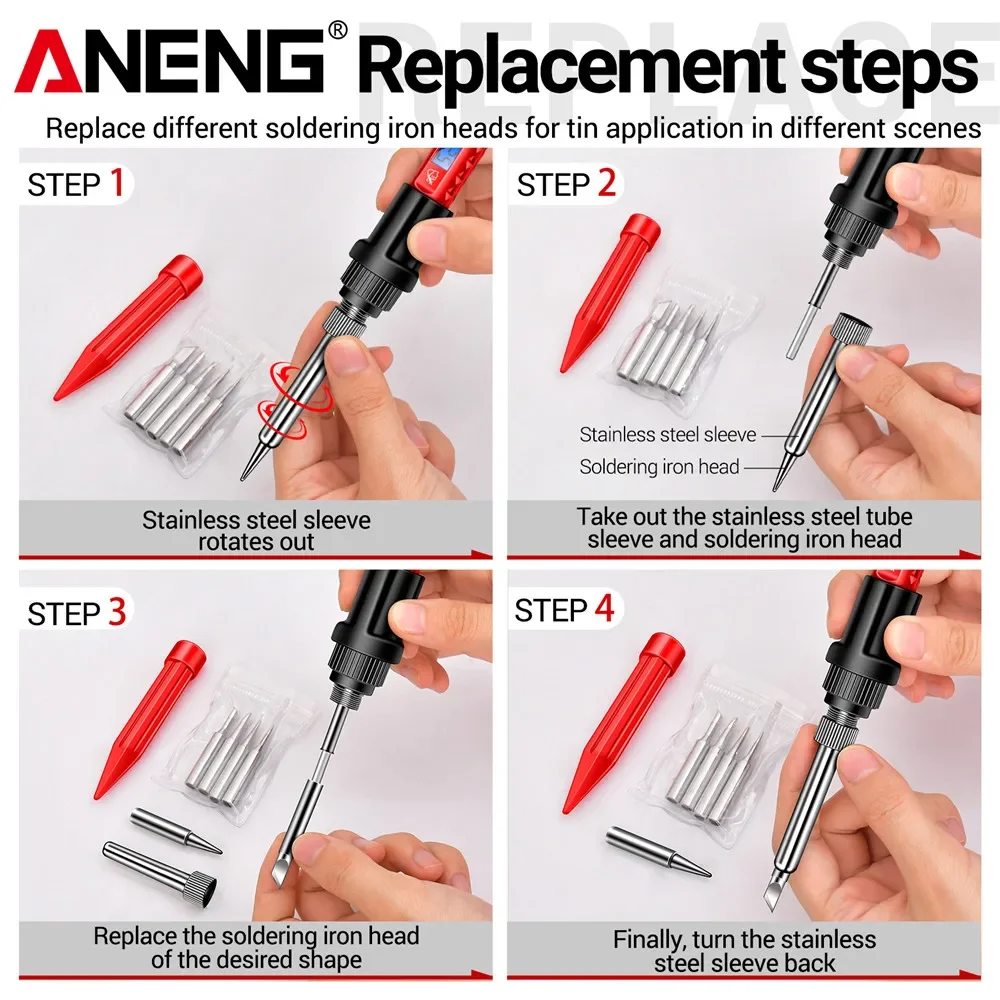 Kit de fer à souder ANENG 60W professionnel électrique température réglable SL106 EU/220V US/110V réparation de soudage + outils multimètre - imagen 5