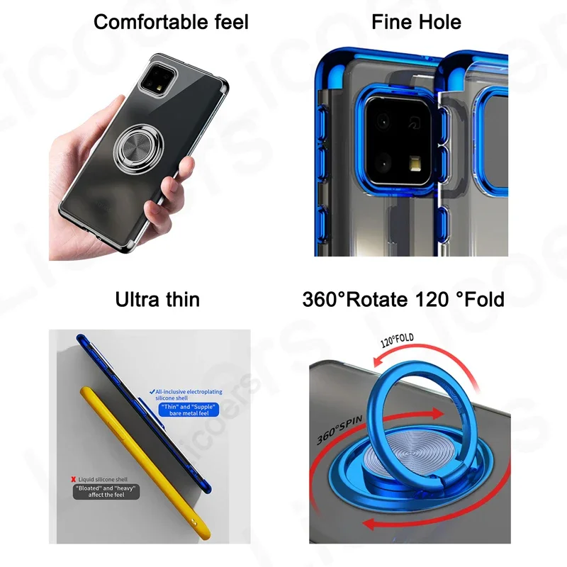 Funda para Sharp Aquos Sense R10 R9 10 9 8 7 Plus 6 4 R8 R7 Wish 3 cubierta anillo chapado soporte para coche carcasa de soporte de silicona suave - imagen 2