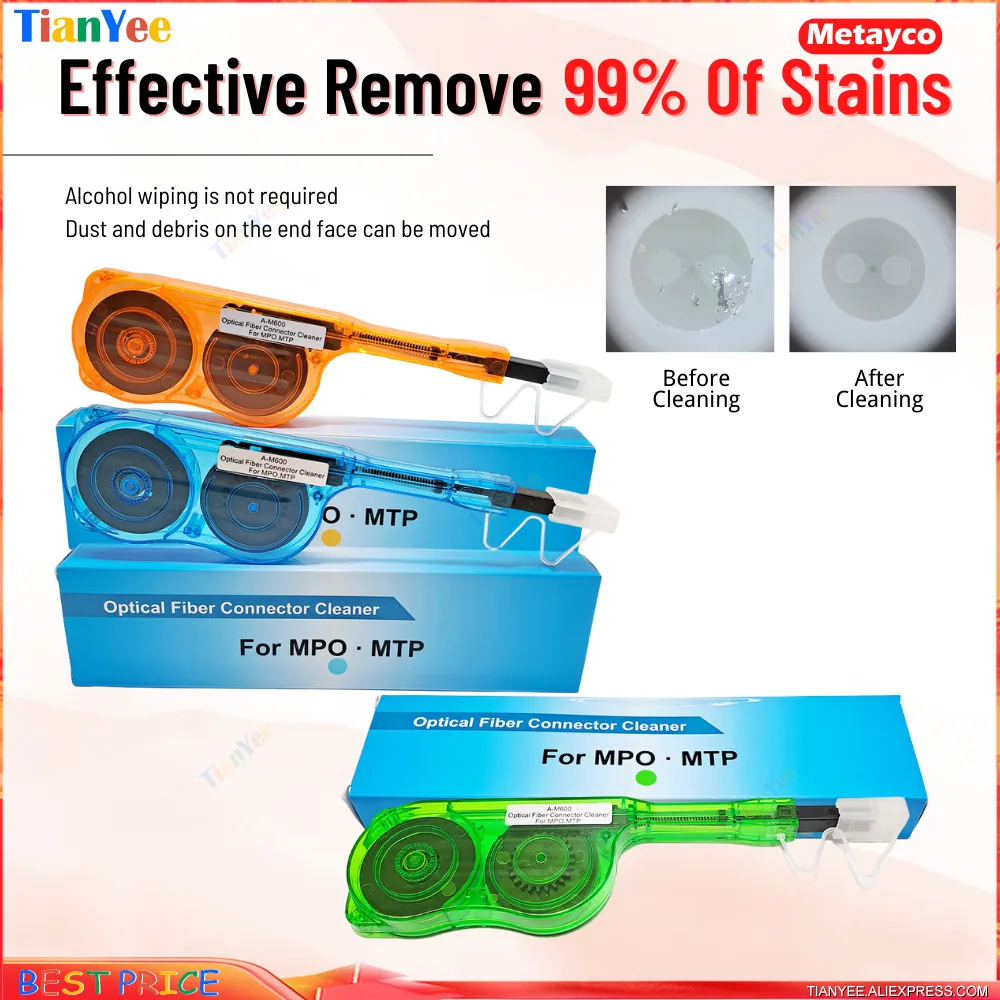 Caja limpiadora de fibra óptica MPO MTP A-M600, bolígrafo limpiador óptico IBC, adaptador de un clic, limpia 600 + limpiadores 1/5/10/lote de 20 piezas - imagen 3