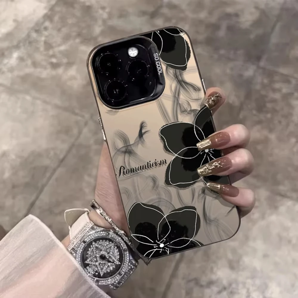 Funda de teléfono con flores negras a la moda para iPhone 17 Air 16 15 14 13 12 11 Pro Max XS XR 15 Plus 16 E 17Pro contraportada a prueba de golpes - imagen 3