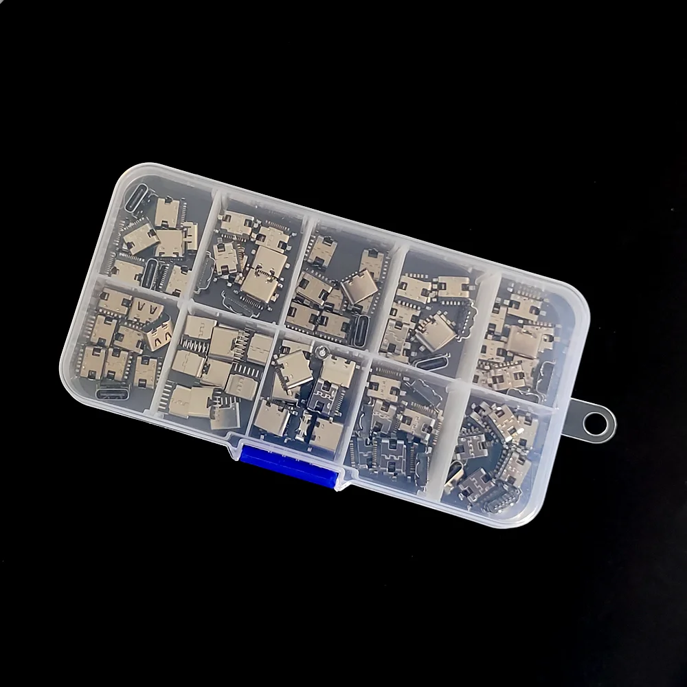 100 unids/caja 10 modelos tipo C conectores de base de carga USB mezcla 6 pines y 16 pines uso para teléfono y kit de reparación de productos digitales - imagen 3