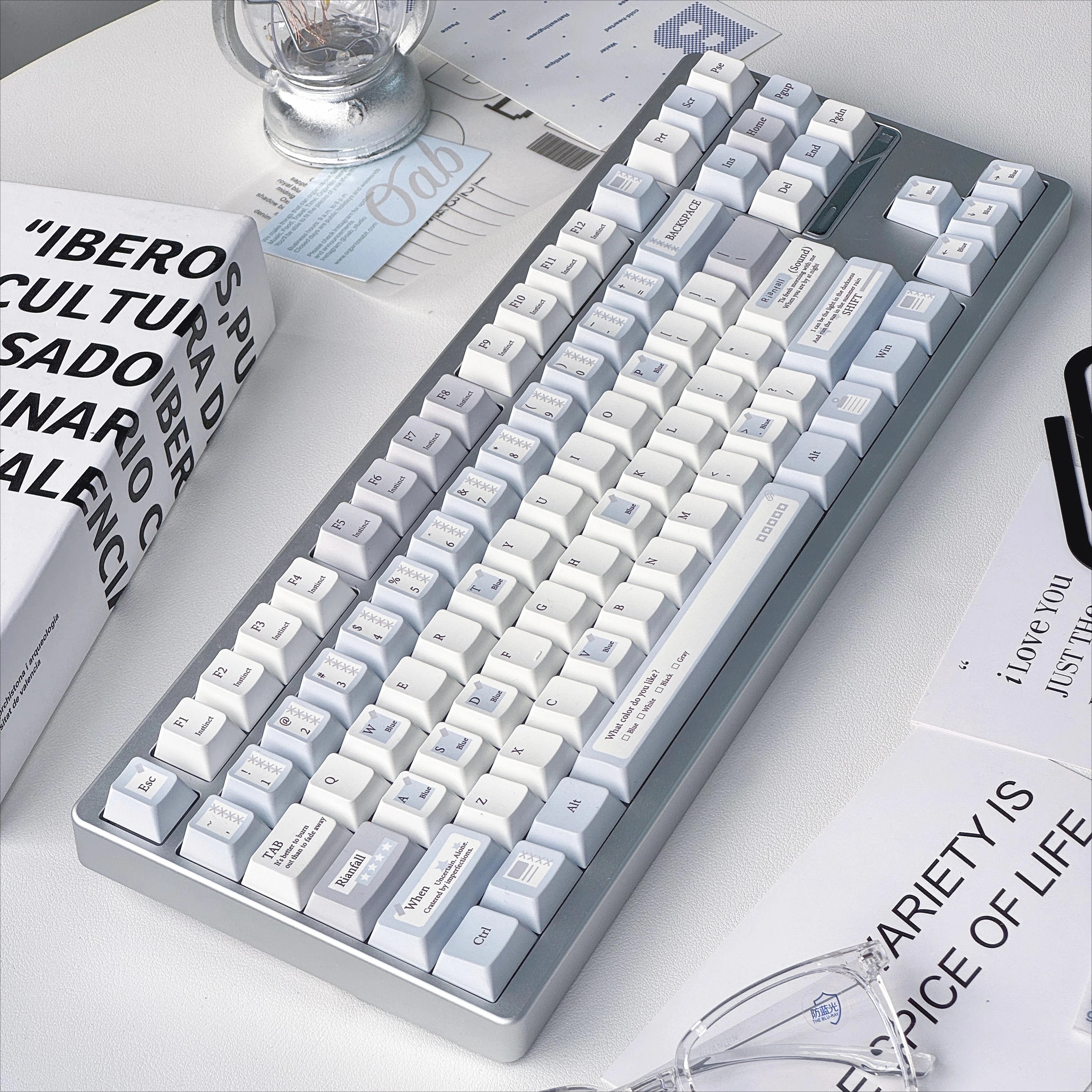 Juego de teclas con tema azul y gris Trace Simplicity, perfil de cereza PBT, teclas originales personalizadas hechas a mano para regalo de teclado mecánico - imagen 2