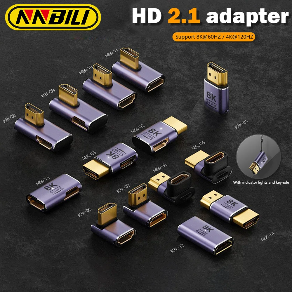 NNBILI-Adaptador de Cable 2,1, compatible con HDMI, 8K60HZ, 4K120HZ, convertidor HDMI2.0 de 48Gpbs para proyector HDTV, PS4, PS5, pantalla de ordenador portátil