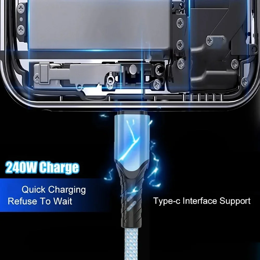 Cable USB C de carga rápida PD3.0, sincronización de datos de carga rápida, Cable trenzado de nailon para ordenador portátil, tableta, dispositivos inteligentes, 240W, 5A - imagen 4