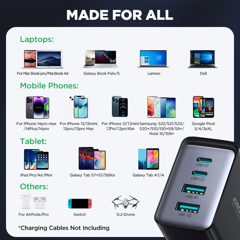 JOYROOM-Bloque de cargador USB C, adaptador de carga rápida de pared GaN plegable de 4 puertos, 67W, para iPhone 1, MacBook Pro/Air, iPad Pro/Air Galaxy - imagen 5