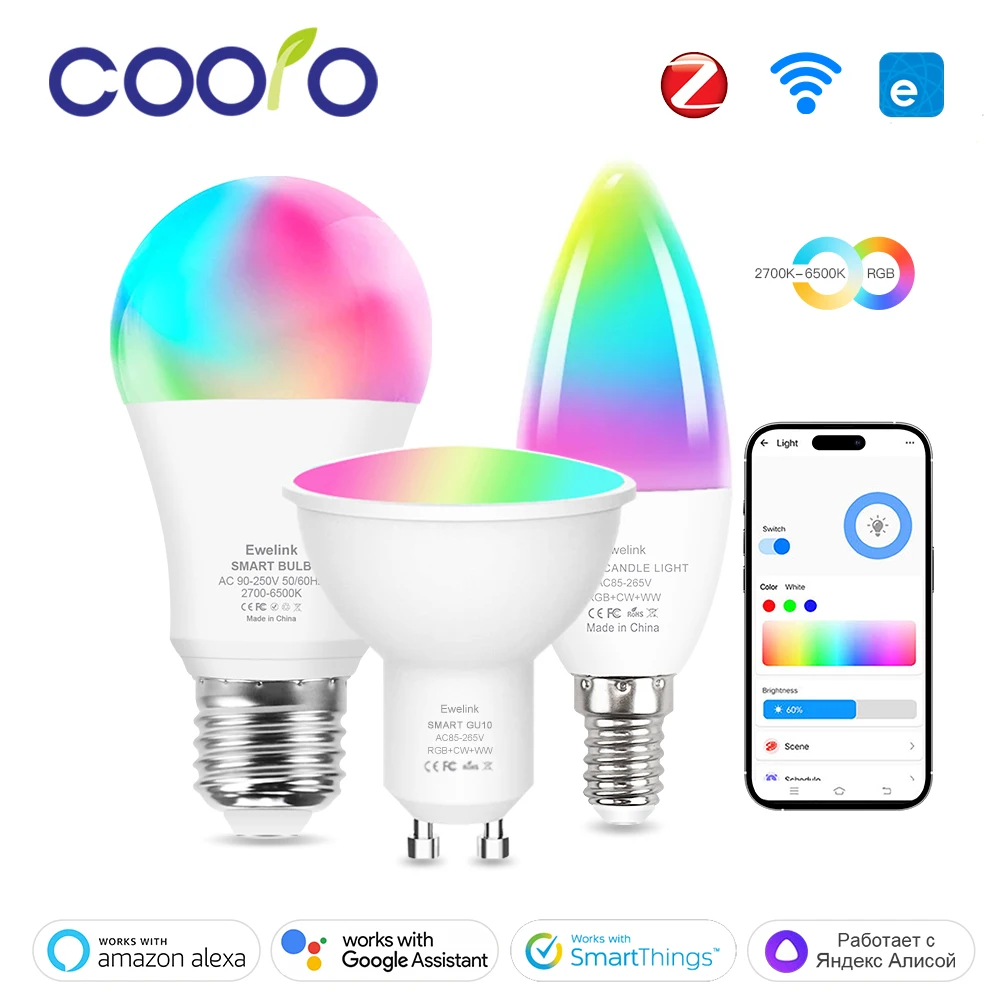 Ewelink GU10 E27 E14 WiFi inteligente Zigbee bombilla LED regulable RGBCW 2700-6500K foco de vela LED funciona con Alexa Google Home - imagen 2