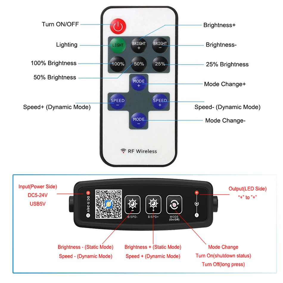 Tira de luces LED de un solo Color, controlador de atenuación con botón BT/APP, Control remoto RF de 11 teclas para cinta de luz COB SMD 5050 2835, DC5-24V - imagen 3