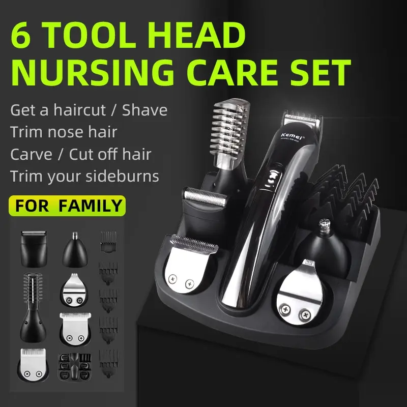 Kemei-cortadora de pelo recargable 6 en 1 para hombre, Afeitadora eléctrica de titanio, recortadora de barba, herramientas de peinado, máquina de afeitar - imagen 2