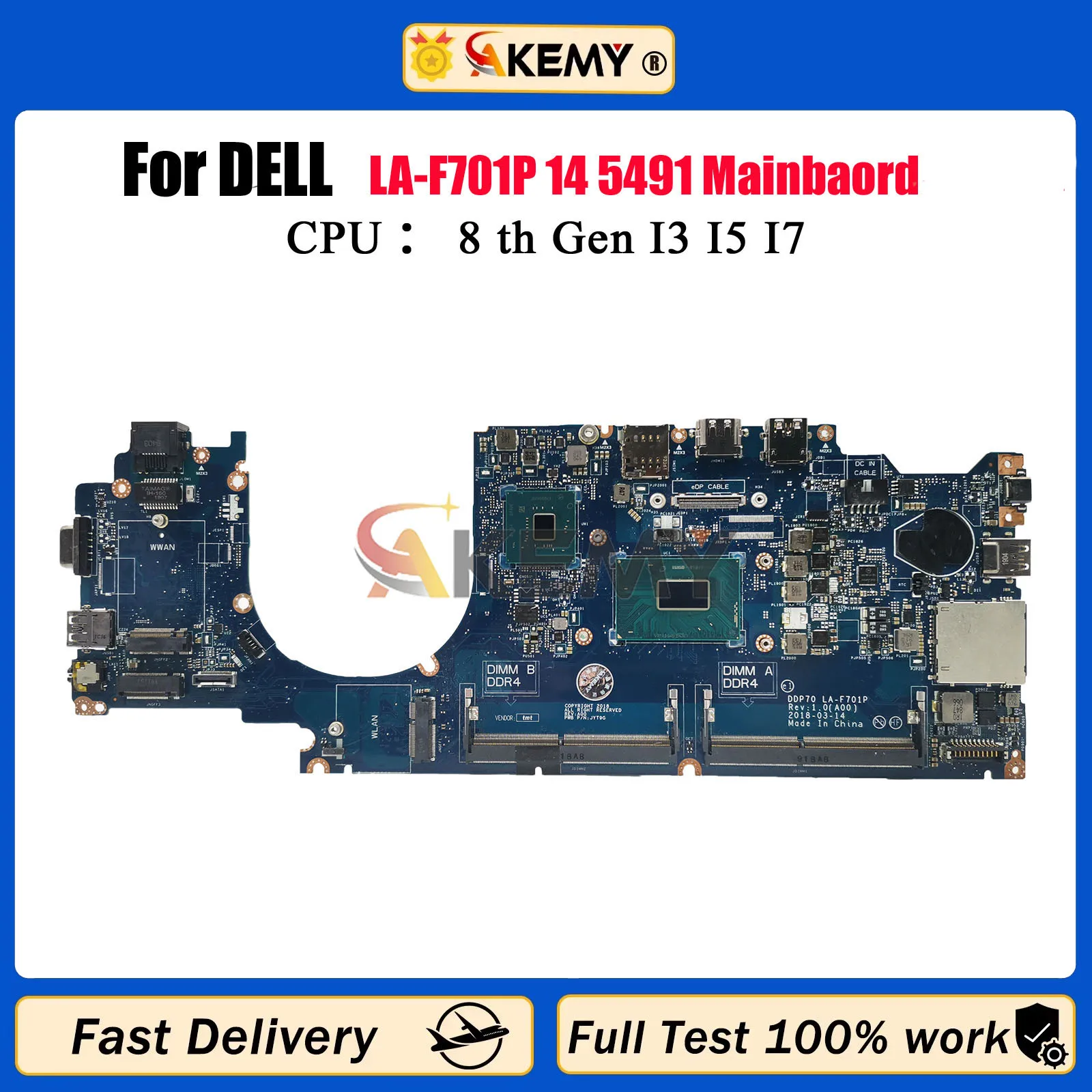 LA-F701P i5 i7 CPU 노트북 메인보드 델 래티튜드 14 5491 노트북 메인보드 0F37WM 061FGF 058YYD 04HYMM 100% 테스트 완료