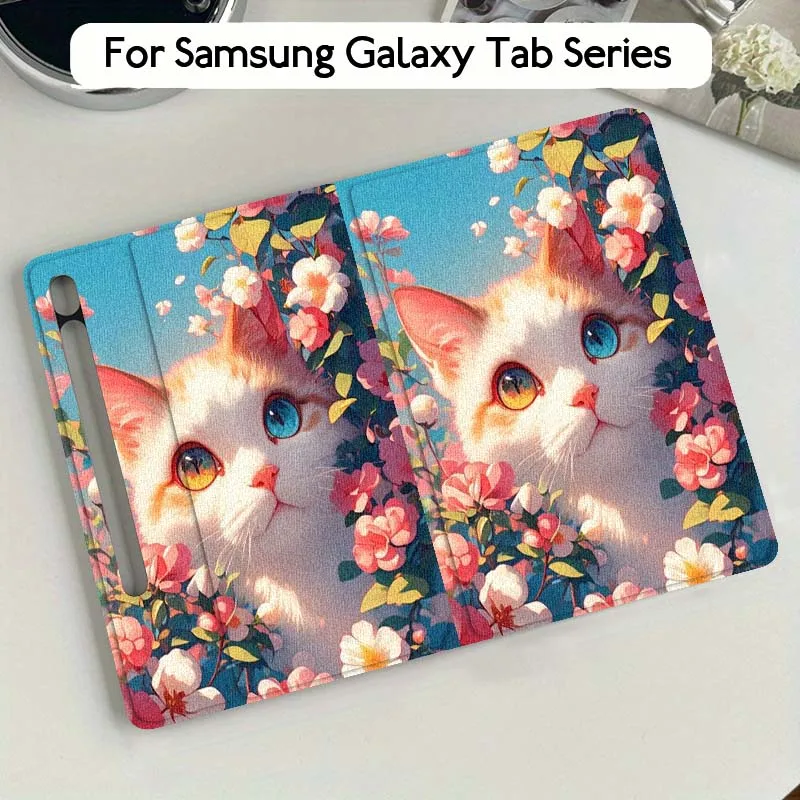 Hermosa flor gato arte para Samsung Galaxy Tab S9 S10 S6 S7 S8 FE Plus Lite pulgadas funda plegable para tableta