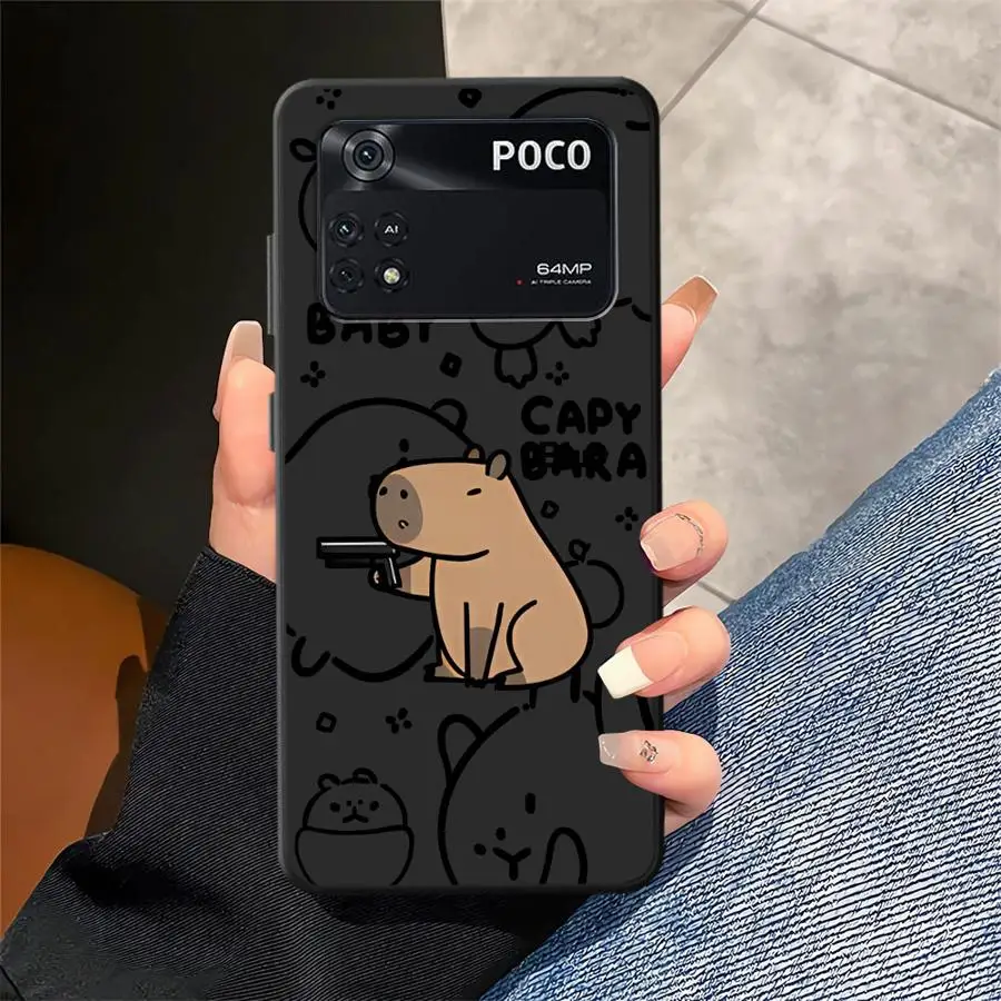 Capibara divertida funda de teléfono suave negra para Xiaomi Poco C75 M3 M4 M7 Pro C40 X3 X4 X5 X7 Pro M5 F1 C61 F3 C50 C71 - imagen 4