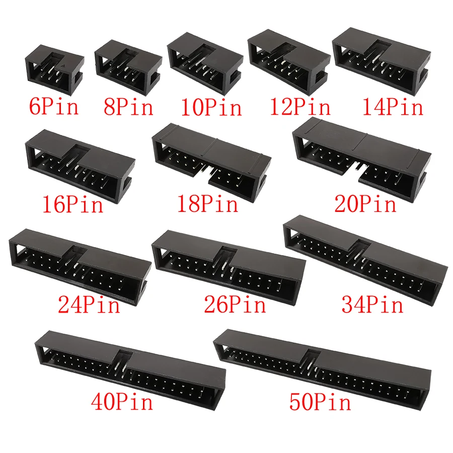 10 Uds DC3 2,54mm paso 6/8/10/14/16/20/26/30/34/40/50Pin enchufe macho recto IDC encabezados de caja conector PCB doble fila Pinheader - imagen 4