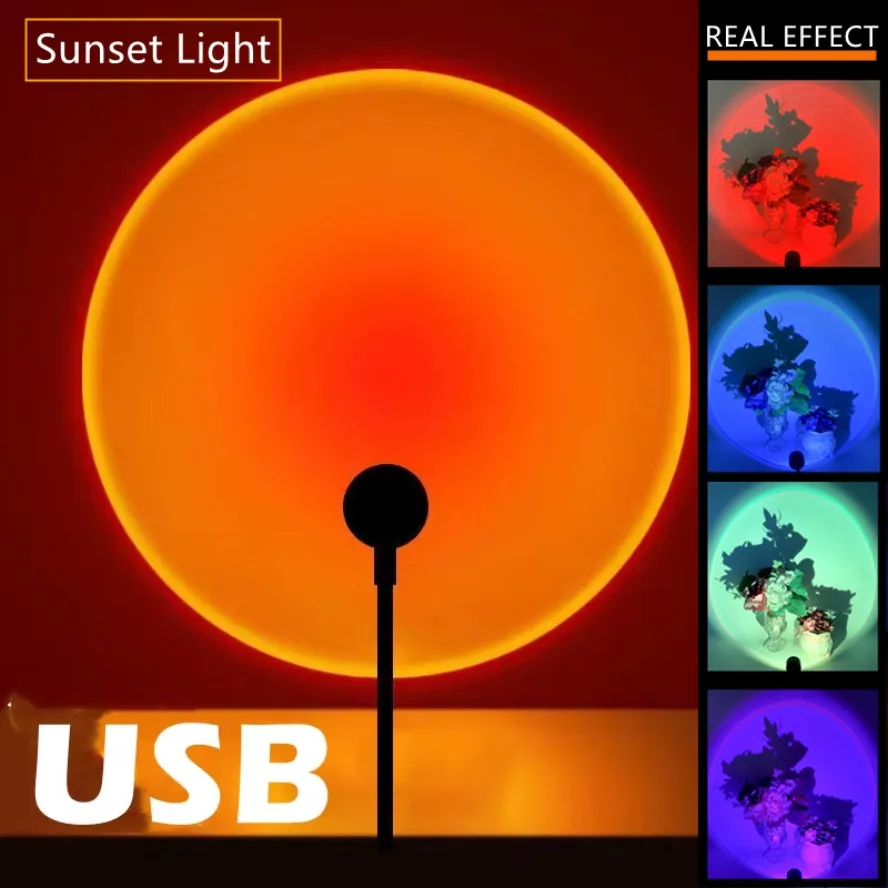 Led 5V Colorful USB Sunset Lamp Projector Home Decor Night Light Portable Mood Light for Living Room Wall Photography Neon Light