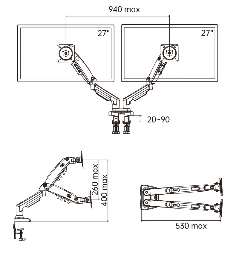 Soporte de Monitor Dual F160 con resorte de gas, brazo de escritorio giratorio 360, 2-9KG, 2 USB3.0, 10-27 pulgadas, nuevo - imagen 4