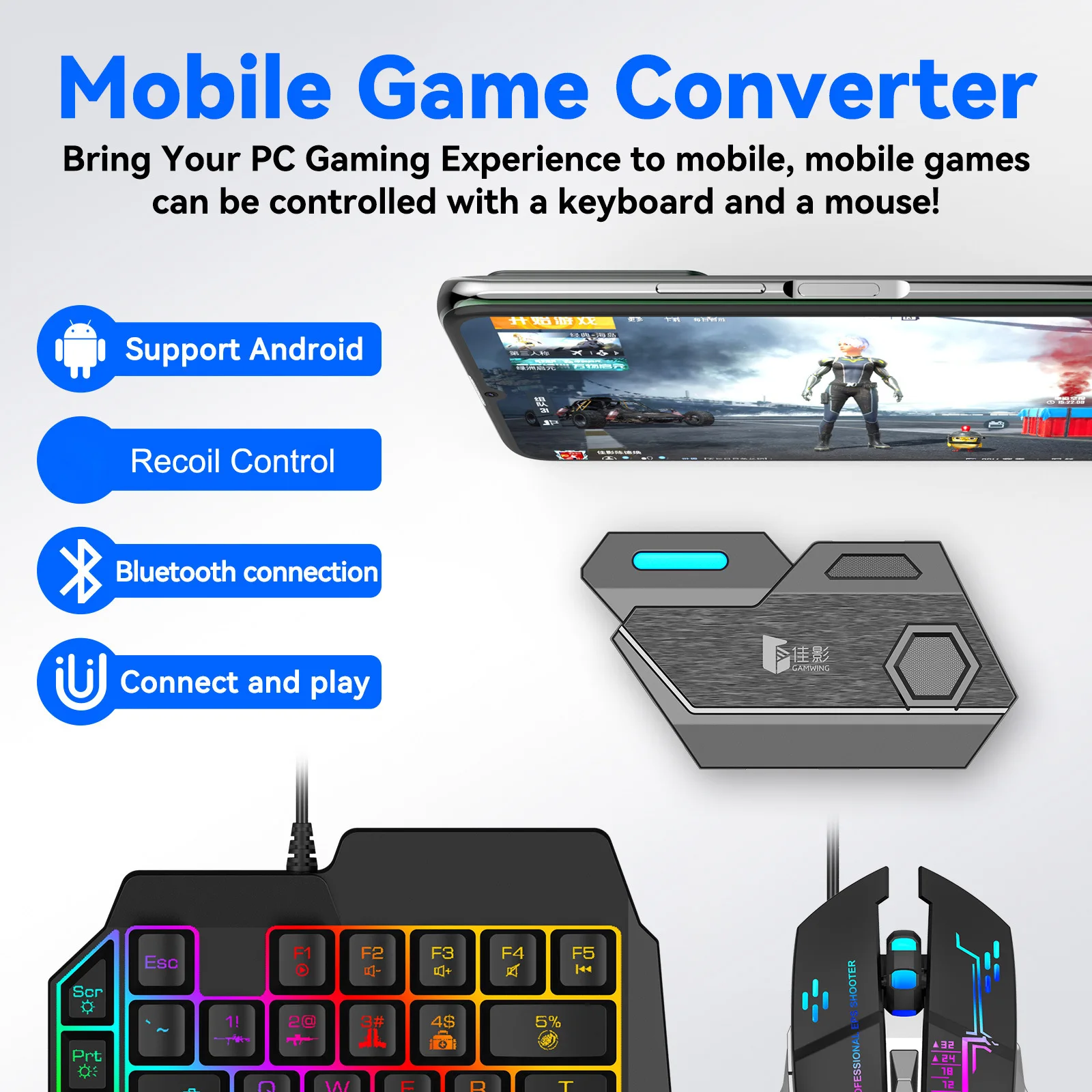 Convertidor de juegos móviles, Kit de teclado y ratón, convertidor Mobilador para jugadores, Combo 4 en 1, teclado para juegos, conexión Bluetooth, Mix Elite - imagen 2