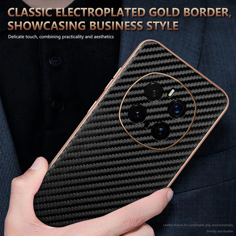 Para Huawei Honor Magic 7 Pro funda de lujo PU chapado fibra de carbono funda protectora trasera para Honor Magic 7 6 Pro carcasa de teléfono - imagen 5