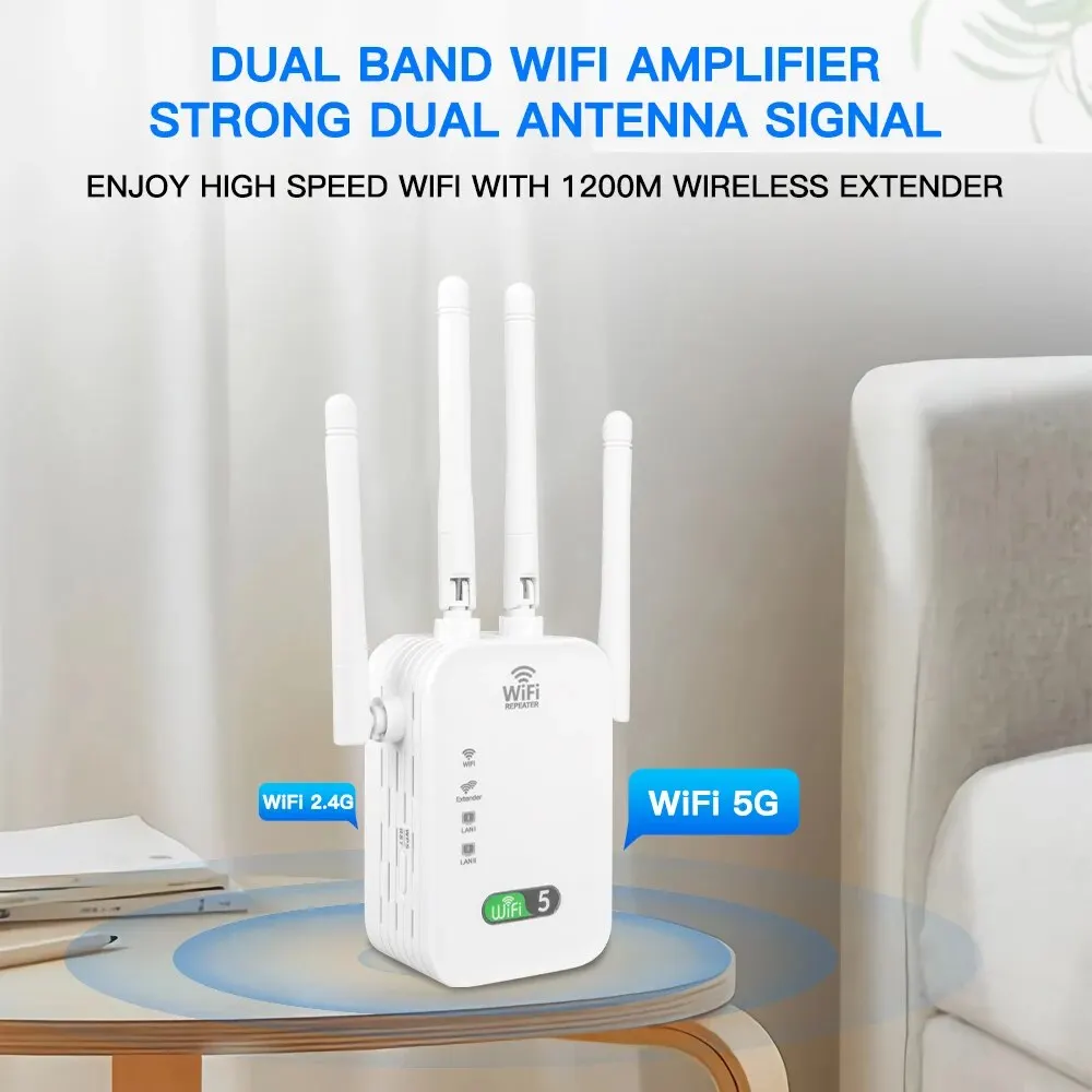 Repetidor WiFi de doble banda de 1200Mbps, extensor de señal inalámbrico de 2,4G y 5GHz, amplificador de señal de largo alcance para el hogar - imagen 4