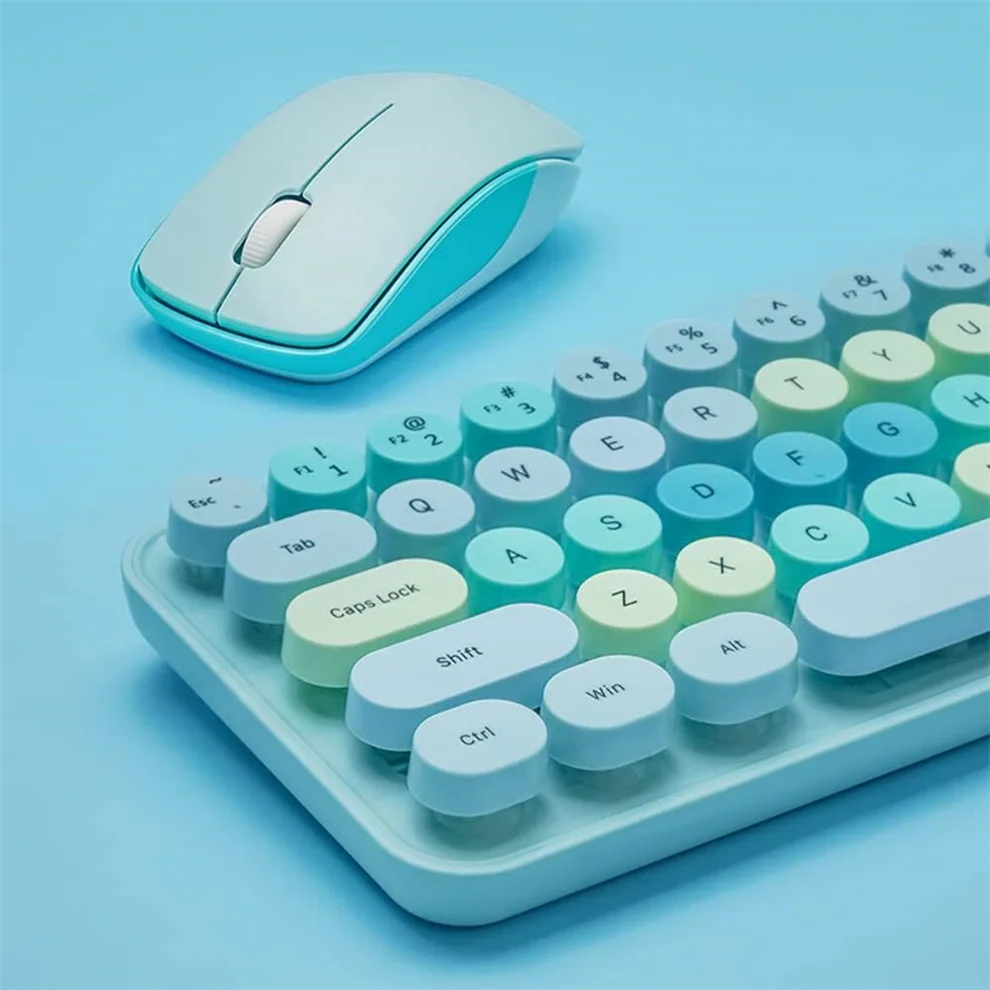 Teclado y ratón inalámbricos coloridos, combinación ergonómica de tamaño pequeño para máquina de escribir, para Windows 7/8/10, ordenador portátil y de escritorio - imagen 4
