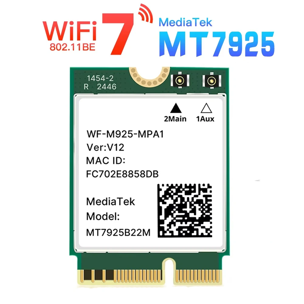 Tarjeta de red MT7925 WiFi 7 5400Mbps para Bluetooth 5,3 Tri Band 2,4G 5Ghz 6GHz M.2 NGFF adaptador inalámbrico para Win 10 Win 11