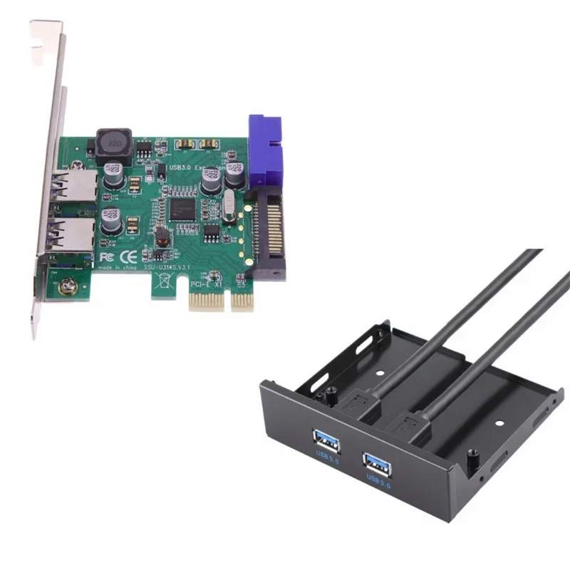 Adaptador de tarjeta de Control PCI Express PCIE USB 3,0 de 4 puertos + 20 pines a 2 puertos usb3.0 hub 3,5 salida de disquete Panel frontal chipset NEC