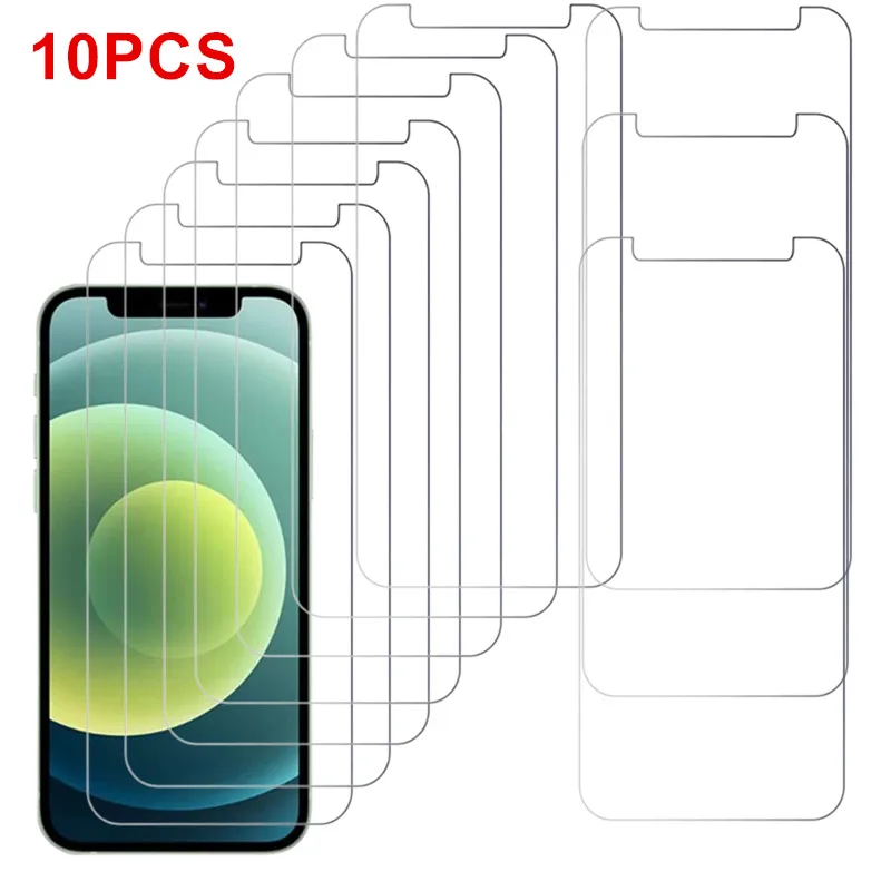 10 Uds Protector de pantalla de vidrio templado para IPhone 14 13 11 15 16 17 Pro Max 12 Mini I teléfono XS XR X Plus i16 película protectora de pantalla