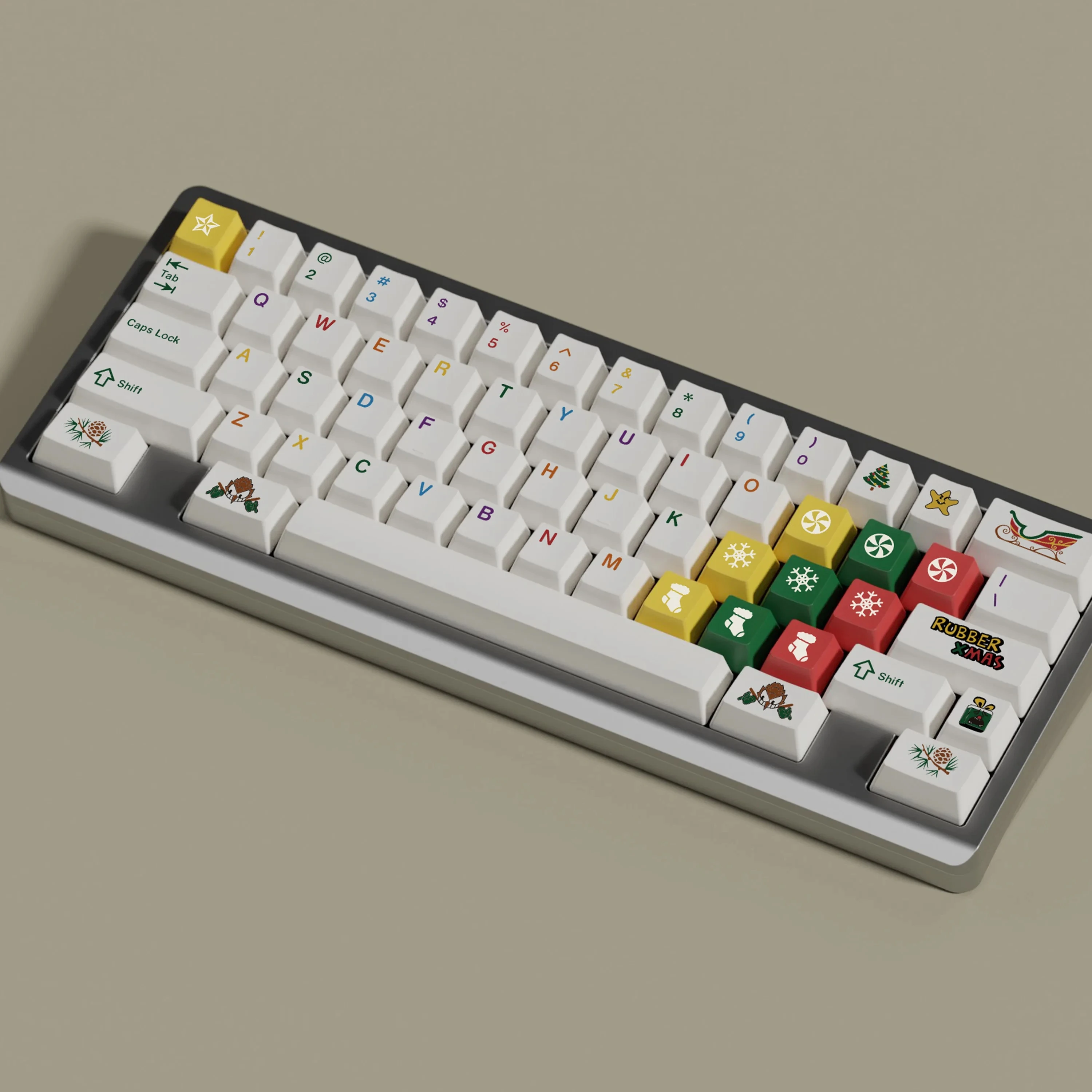 Juego de teclas navideñas de goma de 151 teclas, perfil de cereza, sublimación de tinte PBT, teclas blancas para teclado Mx Switch GH60 61 75 87 96 980 104 - imagen 3