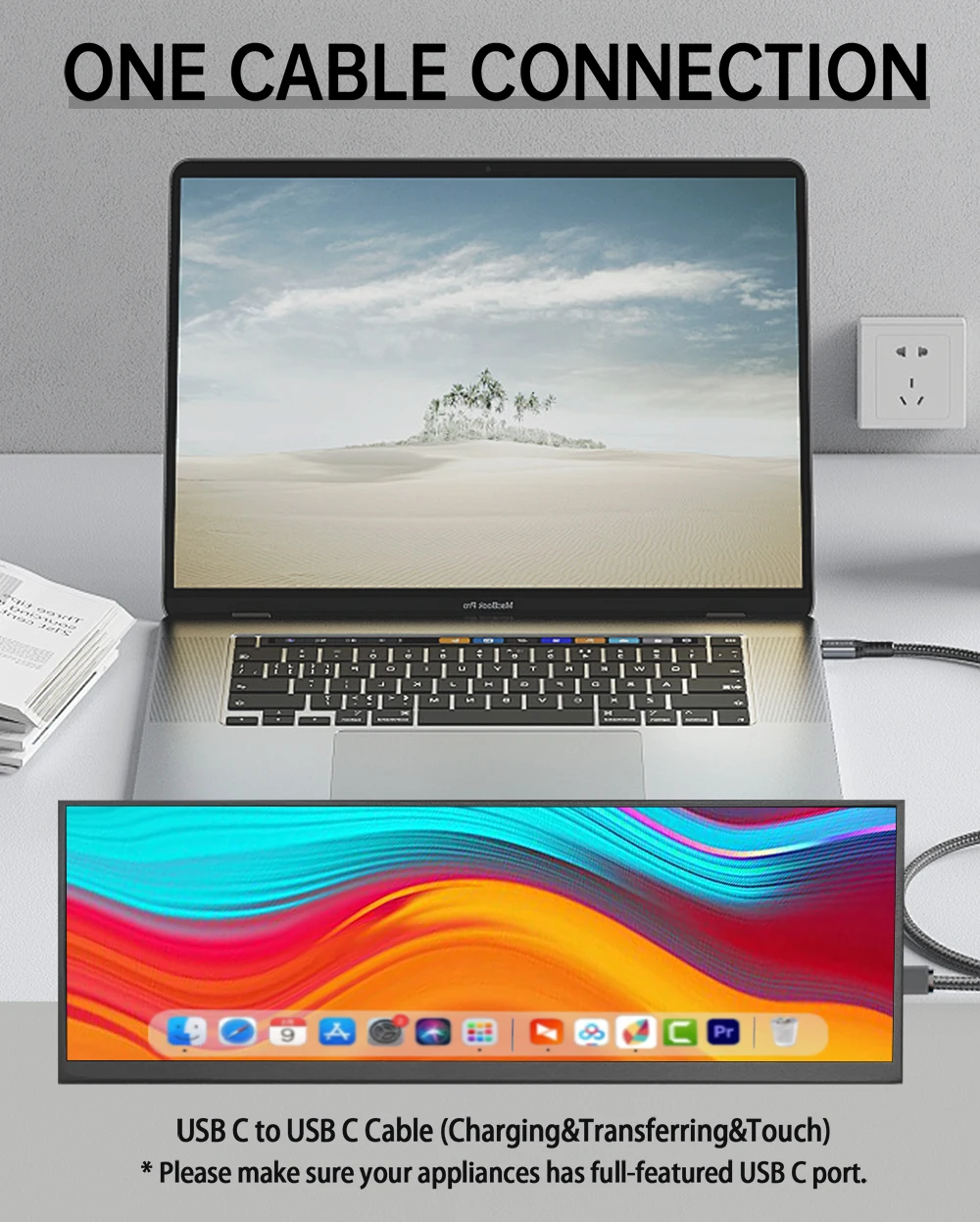 LESOWN-USB-C táctil capacitivo Compatible con HDMI, 100% sRGB, 120Hz, 12,7 pulgadas, pantalla de tira larga con altavoces - imagen 3