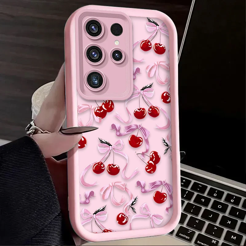 Funda blanda con lazo de cereza para Samsung Galaxy S24 S23 S25 Ultra S22 S21 Plus FE A56 A36 A26 A16 A06 A15 A25 A35 A55 5G - imagen 3
