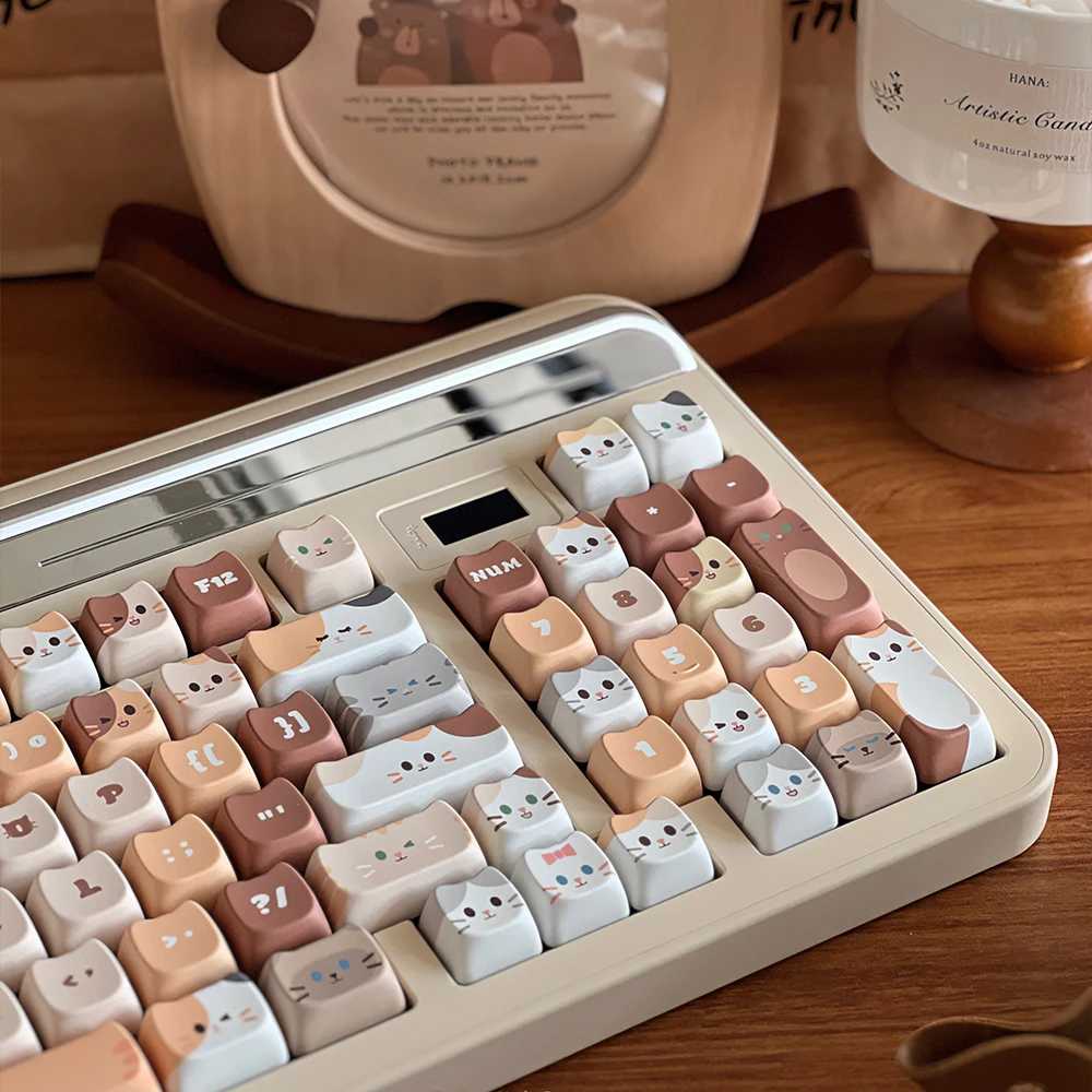 ECHOME-Juego de teclas con tema de gato lindo, tapa de teclado apilable con sublimación de tinte PBT, perfil de cabeza de gato, tapa de tecla para teclado mecánico - imagen 3