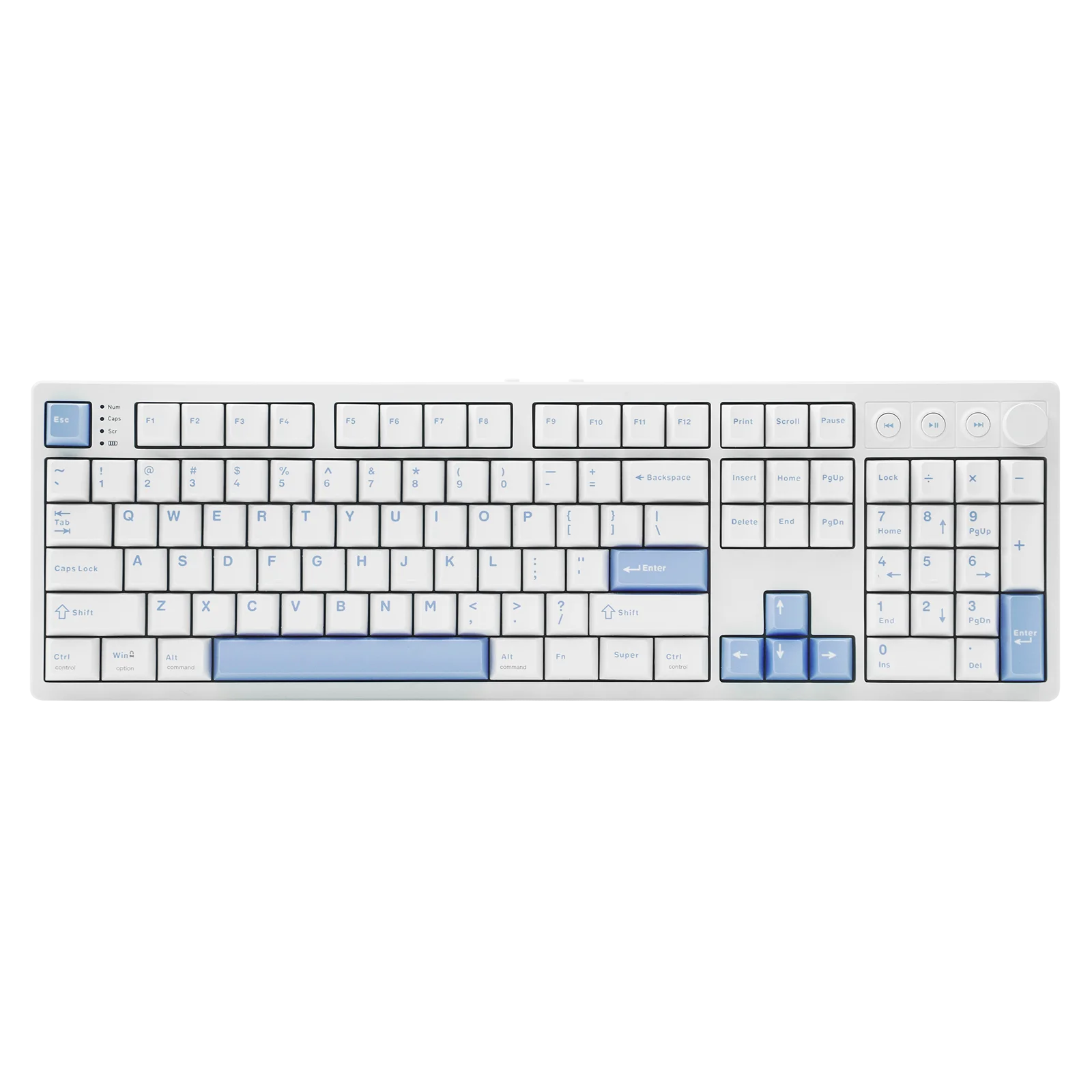 MechLands Vibe108 100% ANSI US QWERTY Layout Teclado mecánico inalámbrico con cable/Bluetooth/2,4 GHz con perilla y botones multimedia