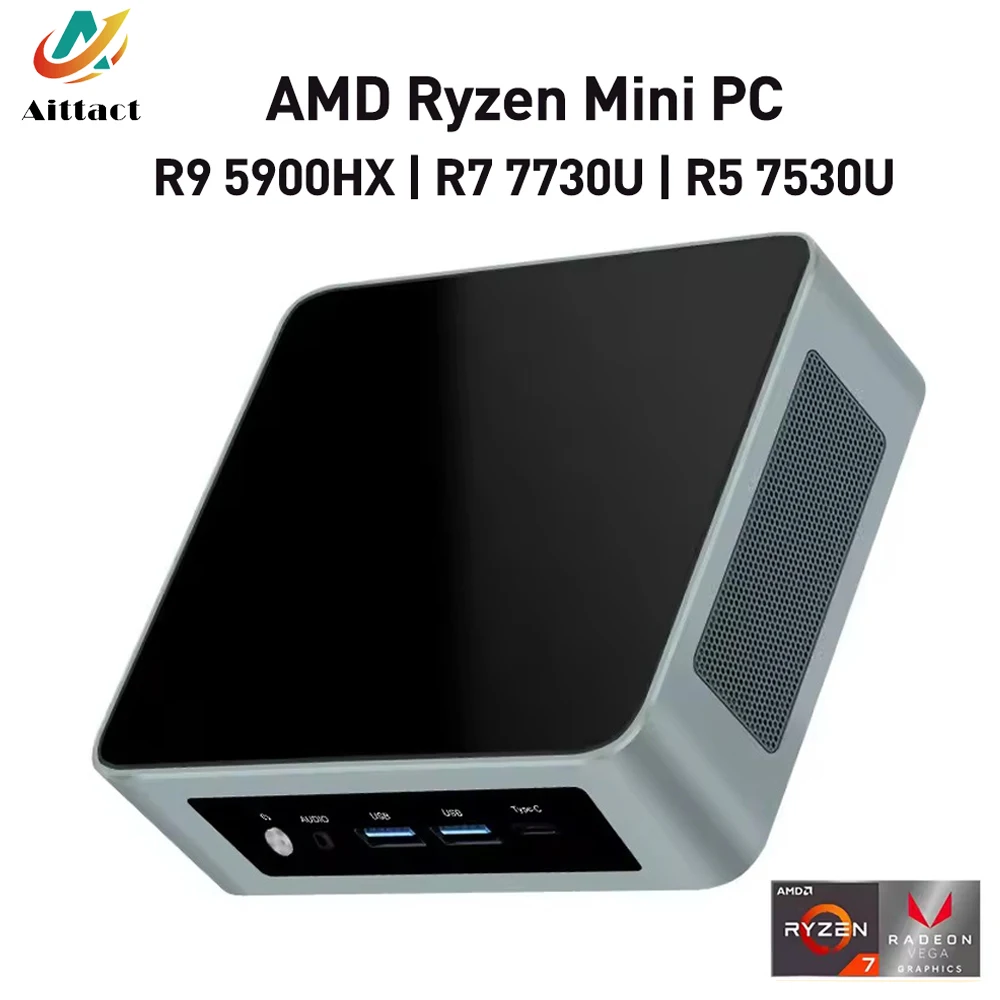Aittact D15 nuevo AMD Mini PC Ryzen 9 5900HX R7 7730U R5 7530U 2xDDR4 NVMe 2xLAN Windows 11 Pro Mini ordenador de escritorio para juegos WiFi