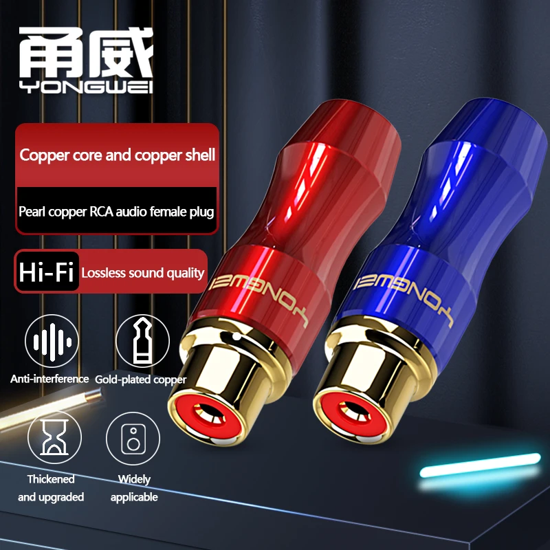 YONGWEI Conector de audio hembra RCA chapado en oro de cobre puro AV Lotus JACK rojo y blanco 2 a 2 con conexión de extensión enchufe soldado - imagen 3
