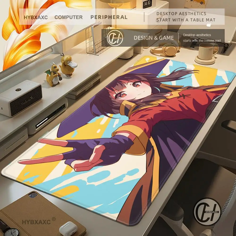 Alfombrilla de ratón de anime KonoSuba Megumin, en existencia, para juegos de portátiles, tamaño de alfombrilla de ratón para teclado de juego con bloqueo de borde grande
