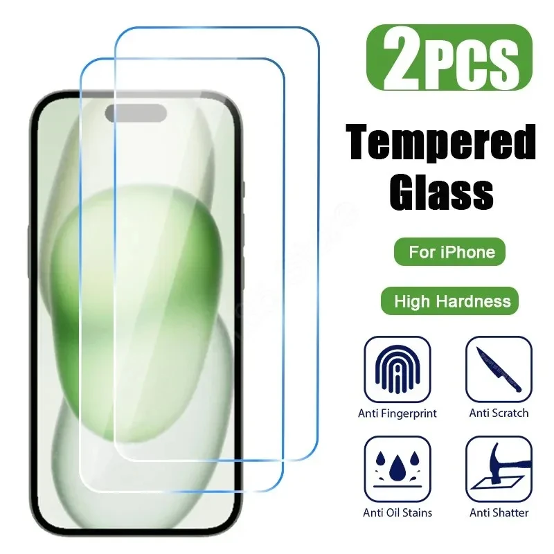 Protector de pantalla de vidrio templado para iPhone, película de vidrio para iPhone 11, 12, 13, 14, 15 Pro Max, 14, 15 Plus, X, XS, XR, 2 unidades