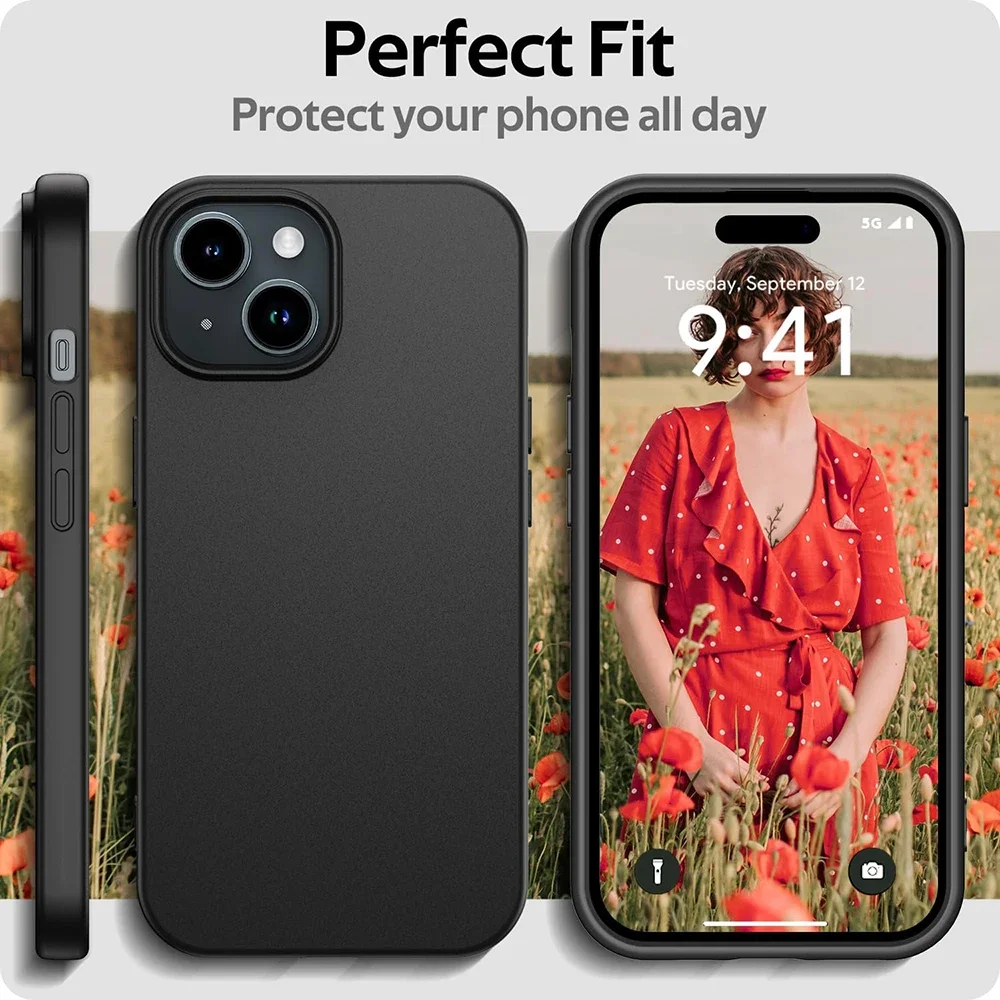 Funda suave de silicona mate de lujo para iPhone 16 15 14 Plus 13 12 Mini 11 Pro XS Max X XR 7 8 Plus cubierta negra sólida ultrafina - imagen 3