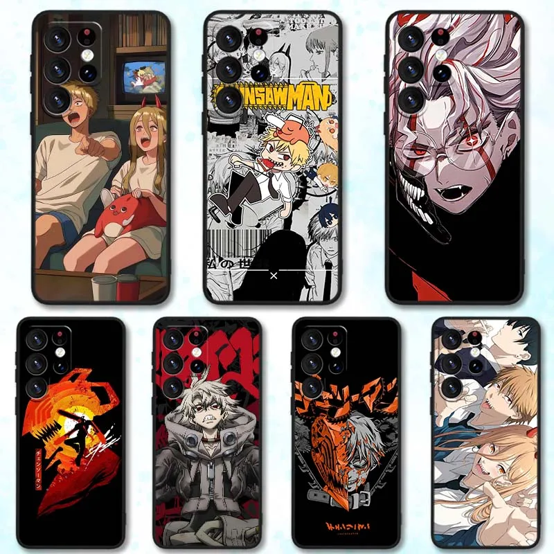 Motosierra hombre Anime para Samsung Galaxy S25 S24 S23 S22 S21 S20 S10 S9 S8 FE Lite Ultra Plus 5G funda de teléfono negra