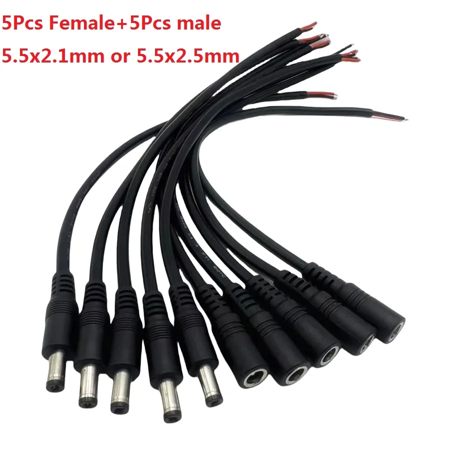 30cm 18AWG 5,5x2,1mm 5,5x2,5mmNegro 7A DC macho hembra Cable conector de fuente de alimentación cable de cobre para altavoz tira LED cámara CCTV