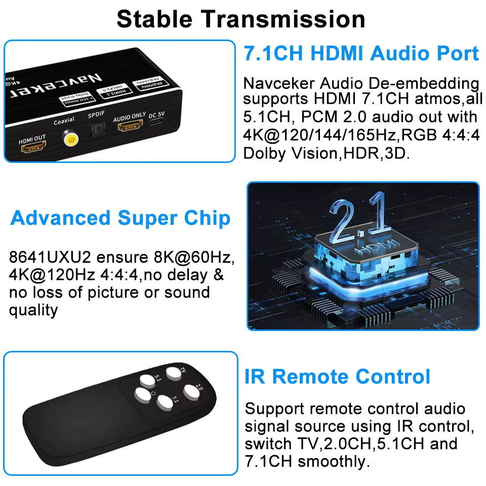 Navceker Extractor de Audio HDMI 8K/60Hz para PS5 y Xbox – Atmos 7.1 - imagen 4