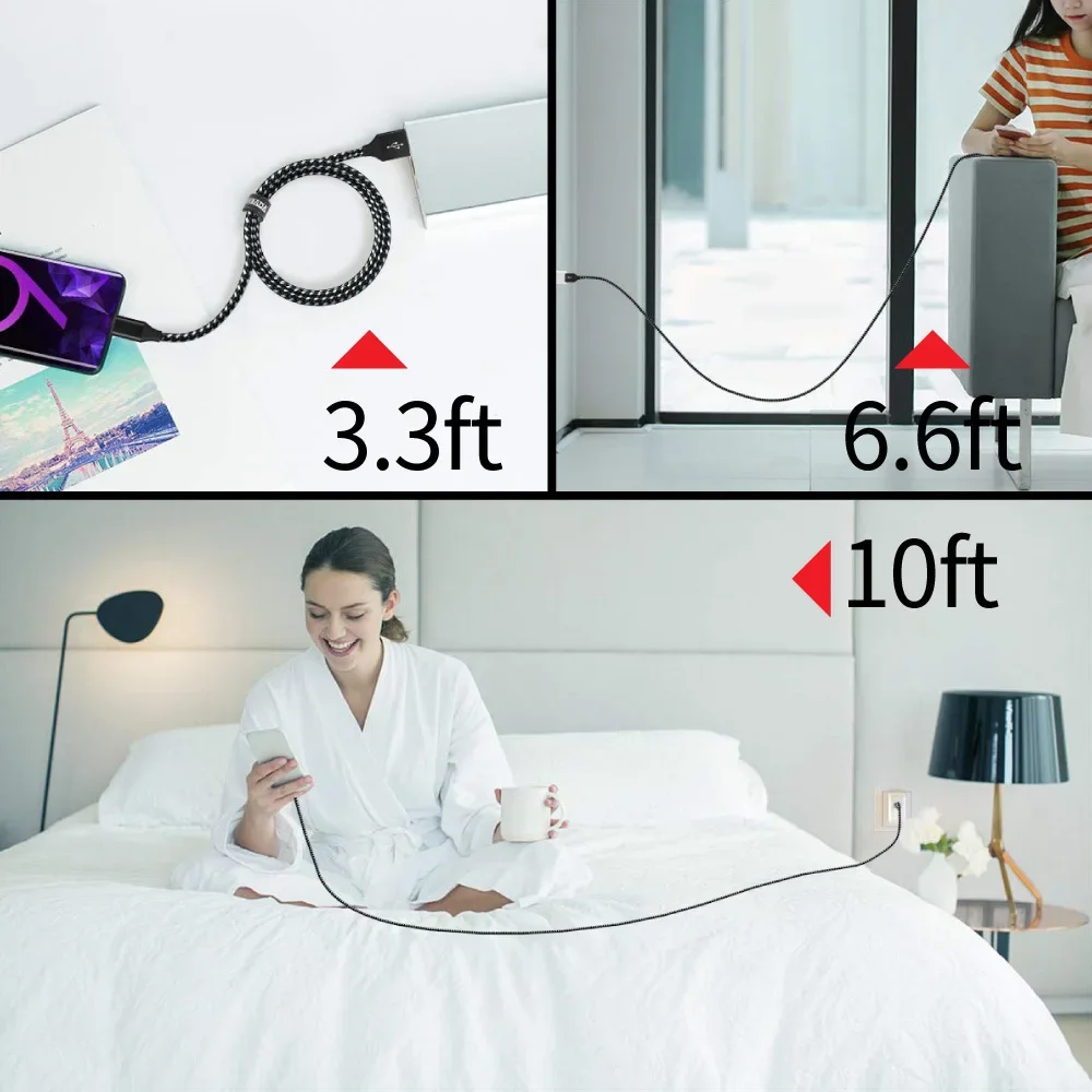 Cable USB tipo C sincronización de fecha 2.4A carga rápida 3M Cable cargador de Cable trenzado de nailon para teléfono móvil Samsung S23 Huawei Android - imagen 3