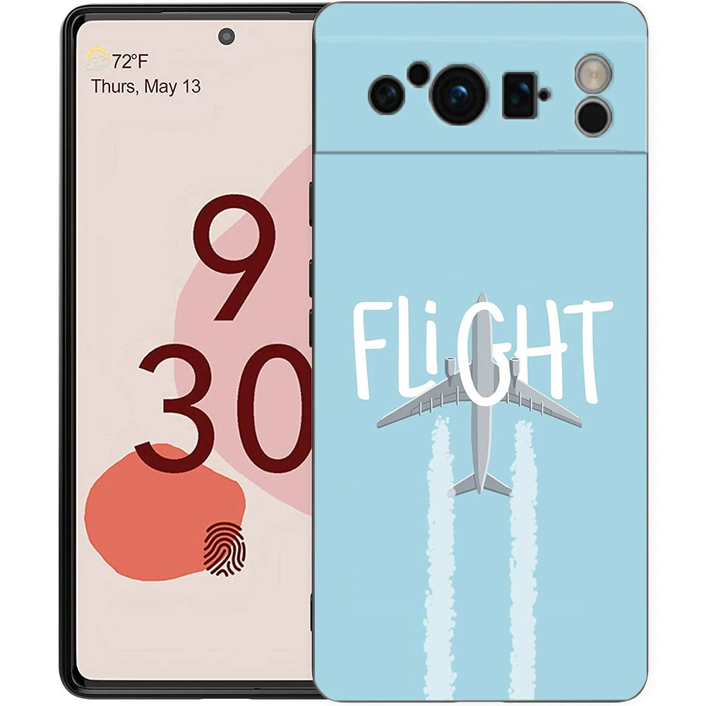 Funda de teléfono con patrón de avión para Google Pixel 10 9 8 7 6 Pro XL 9A 8A 6A 7A 5G, funda negra de TPU suave a prueba de golpes - imagen 3