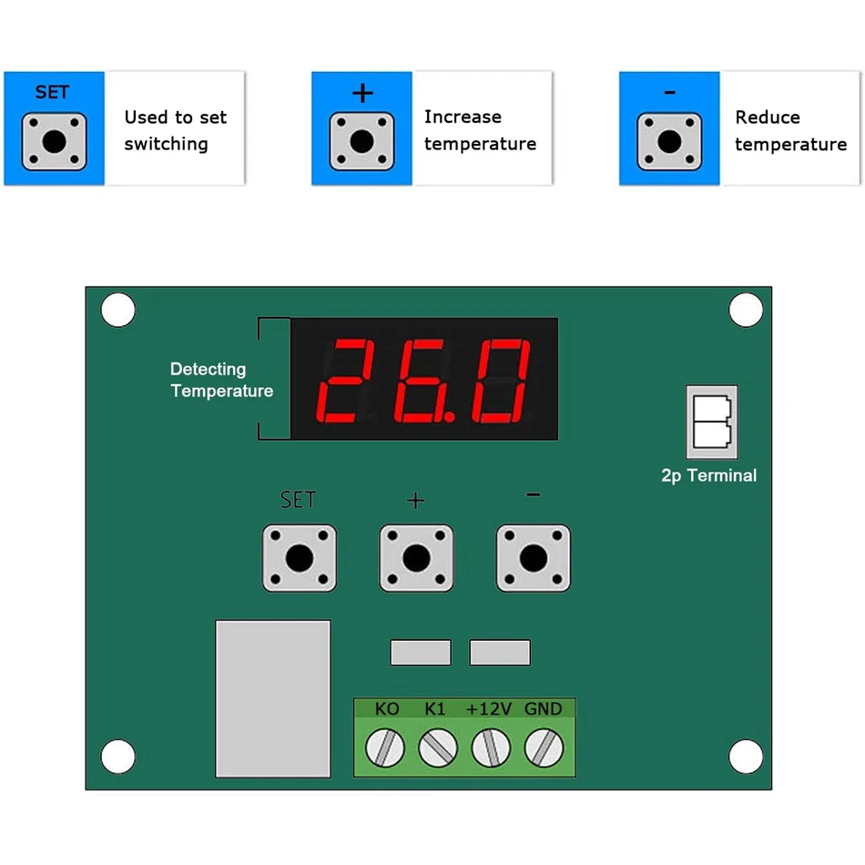 Módulo controlador de temperatura de 2 piezas con estuche, módulo de termostato digital con pantalla LED XH W1209 con sonda NTC impermeable -50 ~ 110 ℃ - imagen 3